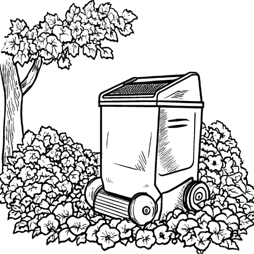 Electric garden shredder creating mulch for permaculture gardening and sustainable soil health